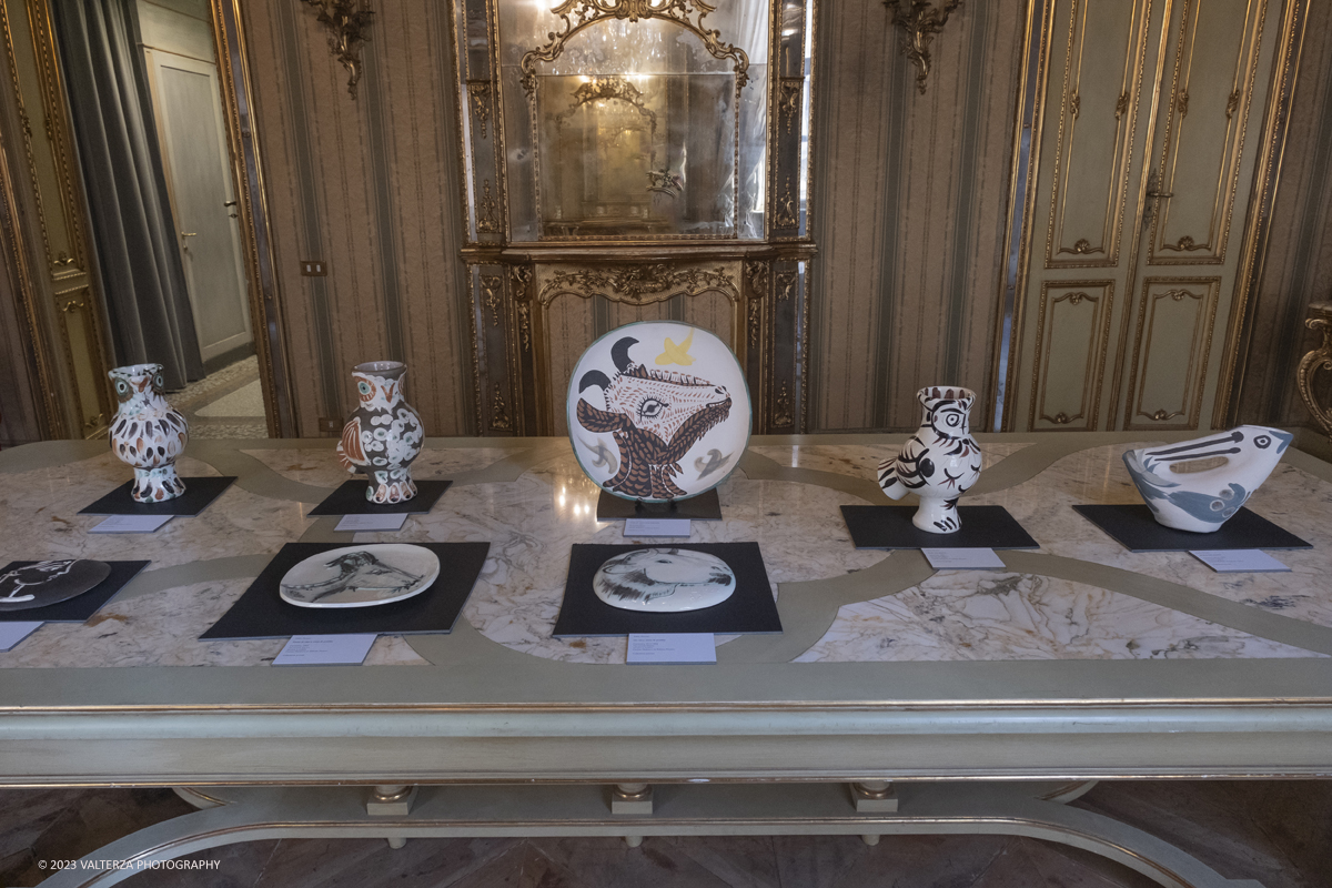 _DSF9996.jpg - 11/10/2023. Torino. Oltre 300 opere, disegni, litograï¬�e, incisioni, ceramiche, sculture, collage e fotografie del grande artista spagnolo in esposizione dal 12 ottobre 2023 fino al 14 gennaio 2024 a Palazzo Saluzzo Paesana nellâ€™anniversario dei 50 anni dalla morte del Maestro. Nella foto collezione di ceramiche di Pablo Picasso
