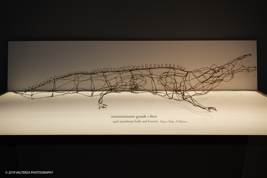 _DSF2310.jpg - 24/10/2019. Torino.  In occasione delle celebrazioni per il centenario della nascita di Primo Levi la GAM  espone per la prima volta in Italia, una selezione significativa dei lavori in filo metallico realizzati dal grande scrittore e intellettuale. Si tratta di oggetti con un forte carattere intimo e domestico, destinati agli scaffali dello studio dello scrittore oppure a essere regalati agli amici piÃ¹ cari: non ci sono datazioni precise (risalgono indicativamente al periodo 1955/1975), nÃ© titoli attribuiti dallâ€™autore. Il materiale utilizzato Ã¨ generalmente il filo di rame. Nella foto una della creazioni di Primo Levi, glianimali furono la prima fonte di ispirazione con la figura umana e creature fantastiche.