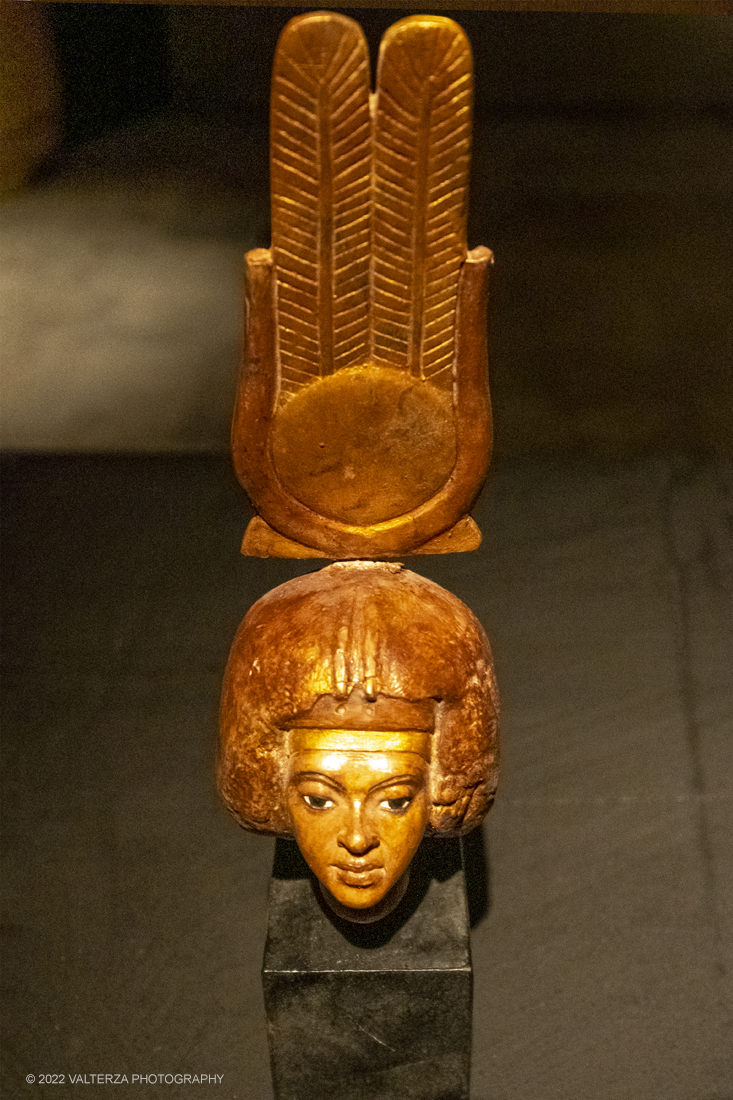 _DSF4028.jpg - 18/02/2022. Torino.Tutankhamon-viaggio verso l'eternitÃ  Ã¨ una mostra realizzata in occasione del centenario della scoperta della tomba, questo grazie alle circa cento riproduzioni dei reperti piÃ¹ importanti portati alla luce dall'archeologo Howard Carter nel 1922. Nella foto statua di Tiye nonna di Tutankhamon