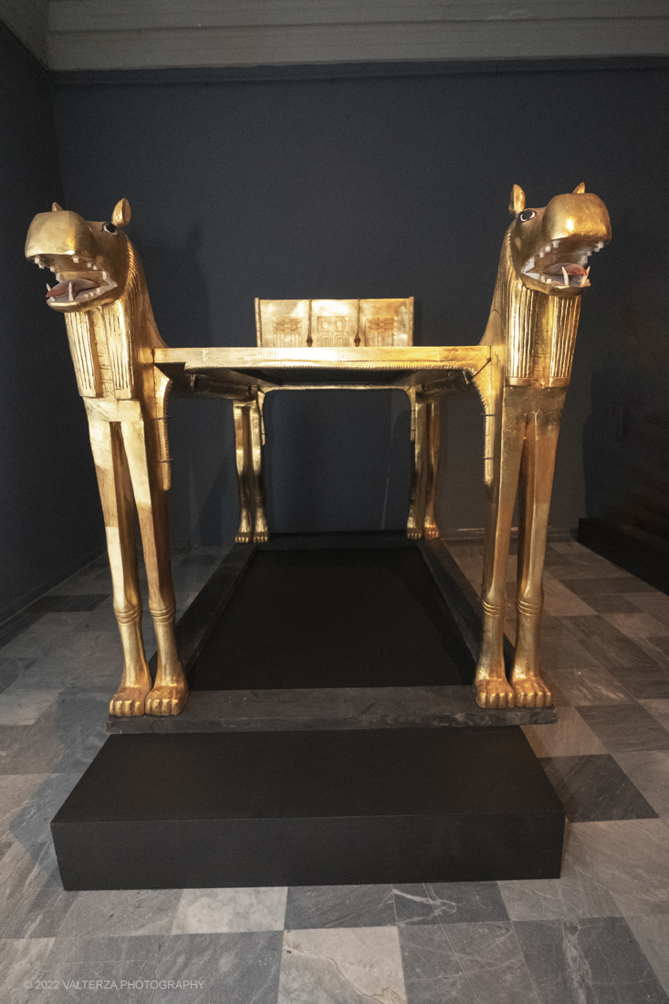 _DSF4121.jpg - 18/02/2022. Torino.Tutankhamon-viaggio verso l'eternitÃ  Ã¨ una mostra realizzata in occasione del centenario della scoperta della tomba, questo grazie alle circa cento riproduzioni dei reperti piÃ¹ importanti portati alla luce dall'archeologo Howard Carter nel 1922. Nella foto letto a forma di Ammit