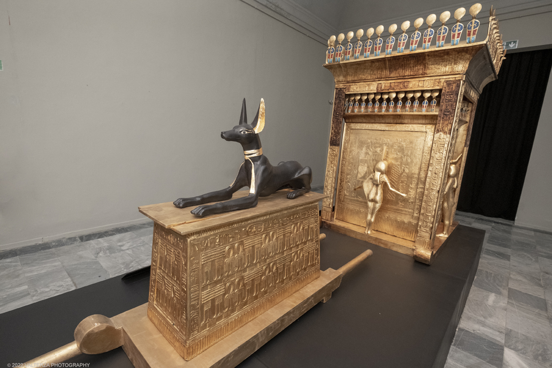 _DSF4233.jpg - 18/02/2022. Torino.Tutankhamon-viaggio verso l'eternitÃ  Ã¨ una mostra realizzata in occasione del centenario della scoperta della tomba, questo grazie alle circa cento riproduzioni dei reperti piÃ¹ importanti portati alla luce dall'archeologo Howard Carter nel 1922. Nella foto arca del Dio Anubi messa a guardia del tesoro di Tutankhamon