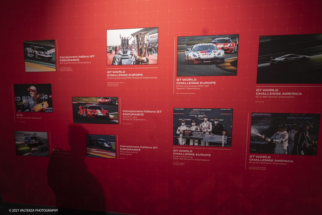 _DSF1279.jpg - 05/01/2022. Maranello. il Museo Ferrari di Maranello con il nuovo settore â€œGT 2021, a memorable yearâ€� che celebra lâ€™anno piÃ¹ vincente della storia di Ferrari nelle competizioni GT. Nella foto immagini dei vari successi esposte nella nuova mostra â€œGT 2021, a memorable yearâ€�