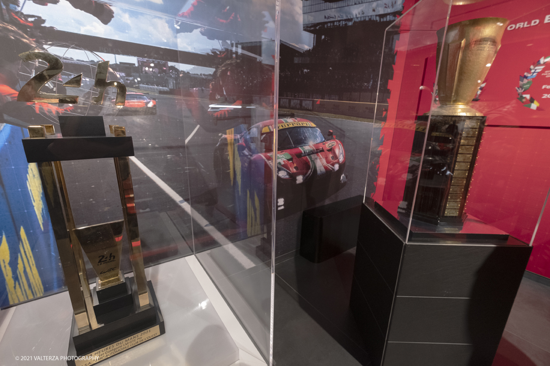 _DSF1294.jpg - 05/01/2022. Maranello. il Museo Ferrari di Maranello con il nuovo settore â€œGT 2021, a memorable yearâ€� che celebra lâ€™anno piÃ¹ vincente della storia di Ferrari nelle competizioni GT. Nella foto parte dell'allestimento della nuova mostra â€œGT 2021, a memorable yearâ€�