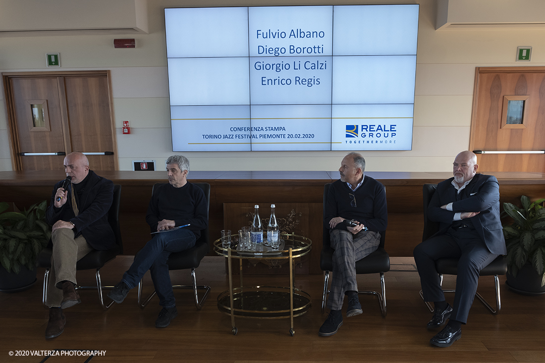 _DSF6524.jpg - 20/02/2020. Torino, sede del Main Partner Reale Mutua. La seconda edizione del Torino Jazz Festival Piemonte promuove un cartellone che distribuisce sul territorio le migliori produzioni del Festival, valorizzando le specificitÃ  del talento locale e costruendo concrete opportunitÃ  di scambio internazionale. Alla presentazione del progetto erano presenti e sono intervenuti i raprresentati delle istituzioni e gli organizzatori dell'evento. Fulvio Albano, Diego Borotti, Giorgio Li Calzi, Enrico Regis, Francesca Leon, Vittoria Poggio