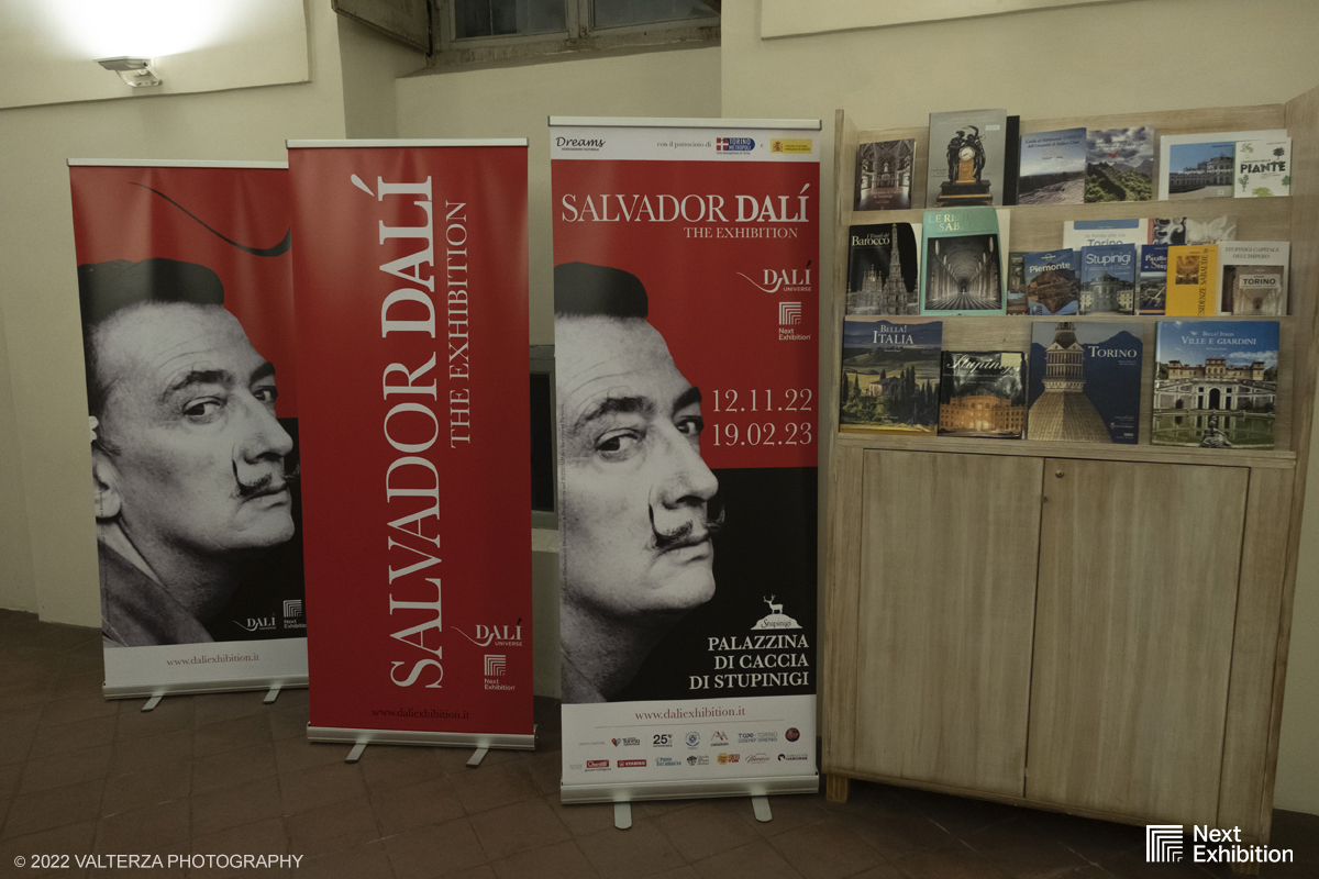 _DSF6846.jpg - 11/11/2022. Torino . Nelle antiche cucine della Palazzina di Caccia di Stupinigi dal 12 novembre 2022 al 19 febbraio 2023 il pubblico potrÃ  ammirare una mostra unica nel suo genere,  che espone diversi aspetti della produzione artistica di DalÃ­. Nella foto l'area interna di ingresso alla mostra