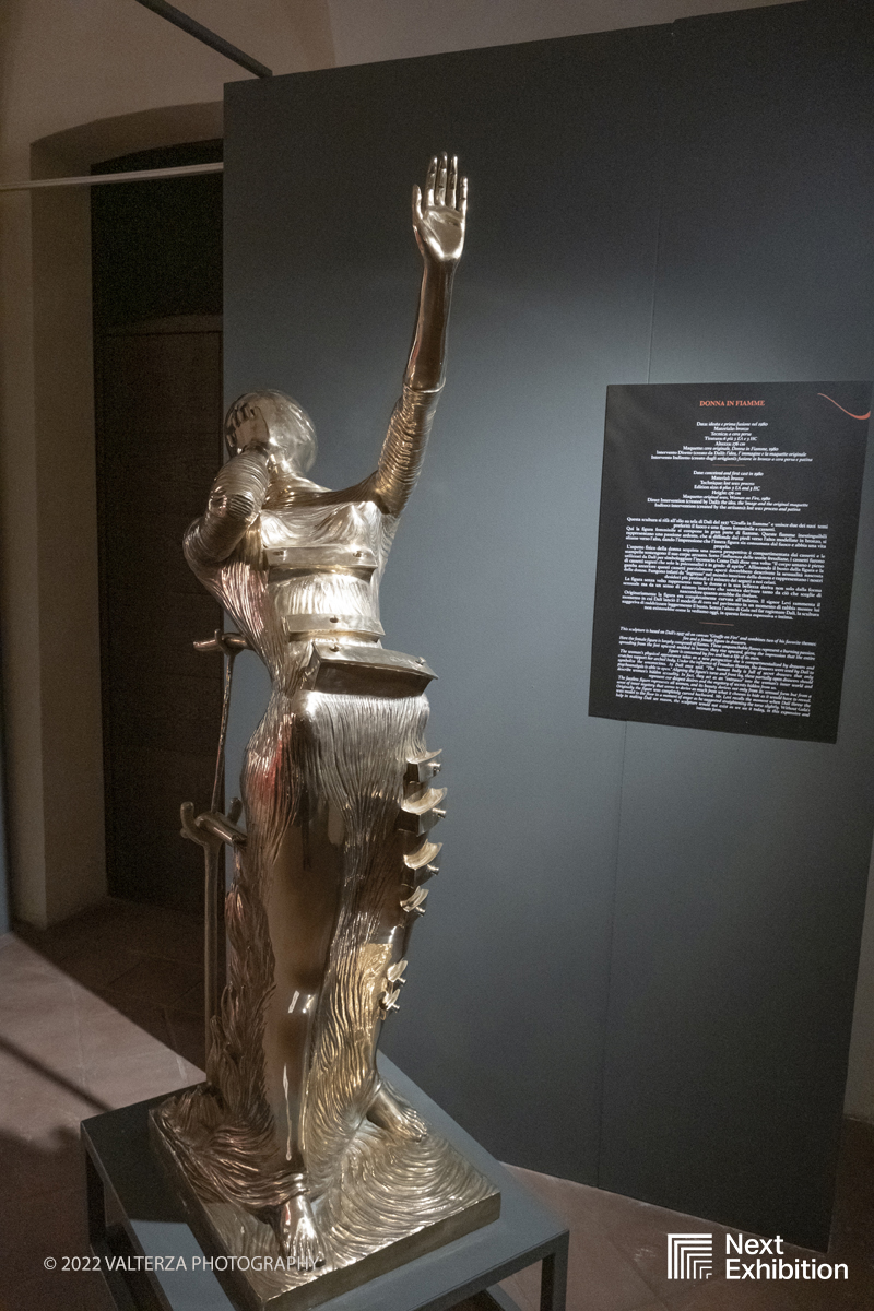 _DSF7156.jpg - 11/11/2022. Torino . Nelle antiche cucine della Palazzina di Caccia di Stupinigi dal 12 novembre 2022 al 19 febbraio 2023 il pubblico potrÃ  ammirare una mostra unica nel suo genere,  che espone diversi aspetti della produzione artistica di DalÃ­. Nella foto opera donna in fiamme , statua in bronzo 1980