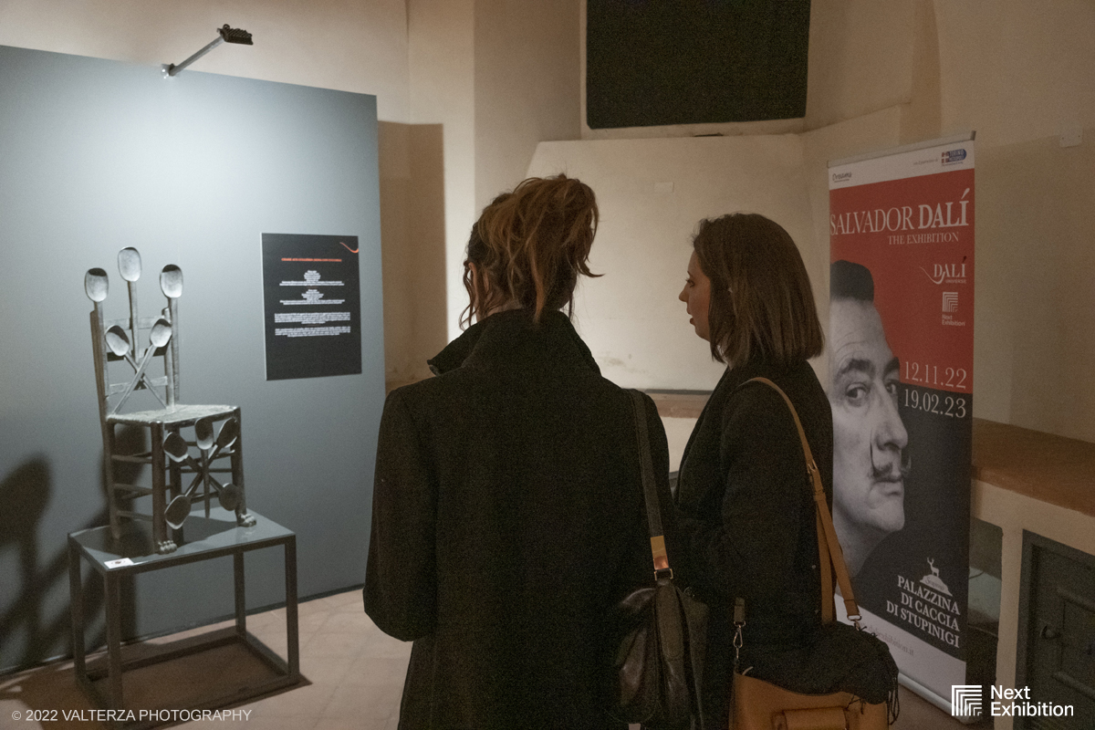_DSF7206.jpg - 11/11/2022. Torino . Nelle antiche cucine della Palazzina di Caccia di Stupinigi dal 12 novembre 2022 al 19 febbraio 2023 il pubblico potrÃ  ammirare una mostra unica nel suo genere,  che espone diversi aspetti della produzione artistica di DalÃ­. Nella foto in visita alla mostra