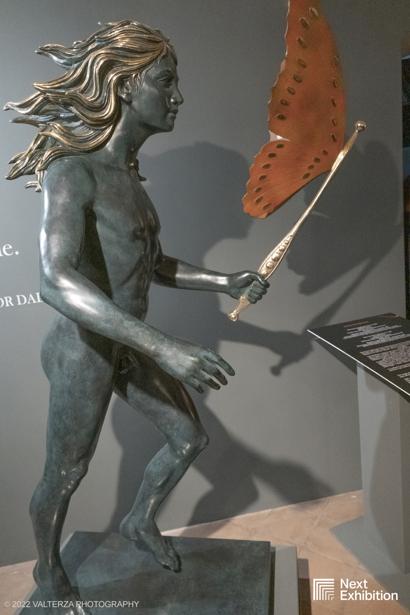 _DSF7225.jpg - 11/11/2022. Torino . Nelle antiche cucine della Palazzina di Caccia di Stupinigi dal 12 novembre 2022 al 19 febbraio 2023 il pubblico potrÃ  ammirare una mostra unica nel suo genere,  che espone diversi aspetti della produzione artistica di DalÃ­. Nella foto opera l'uomo con la farfalla, statua in bronzo 1984
