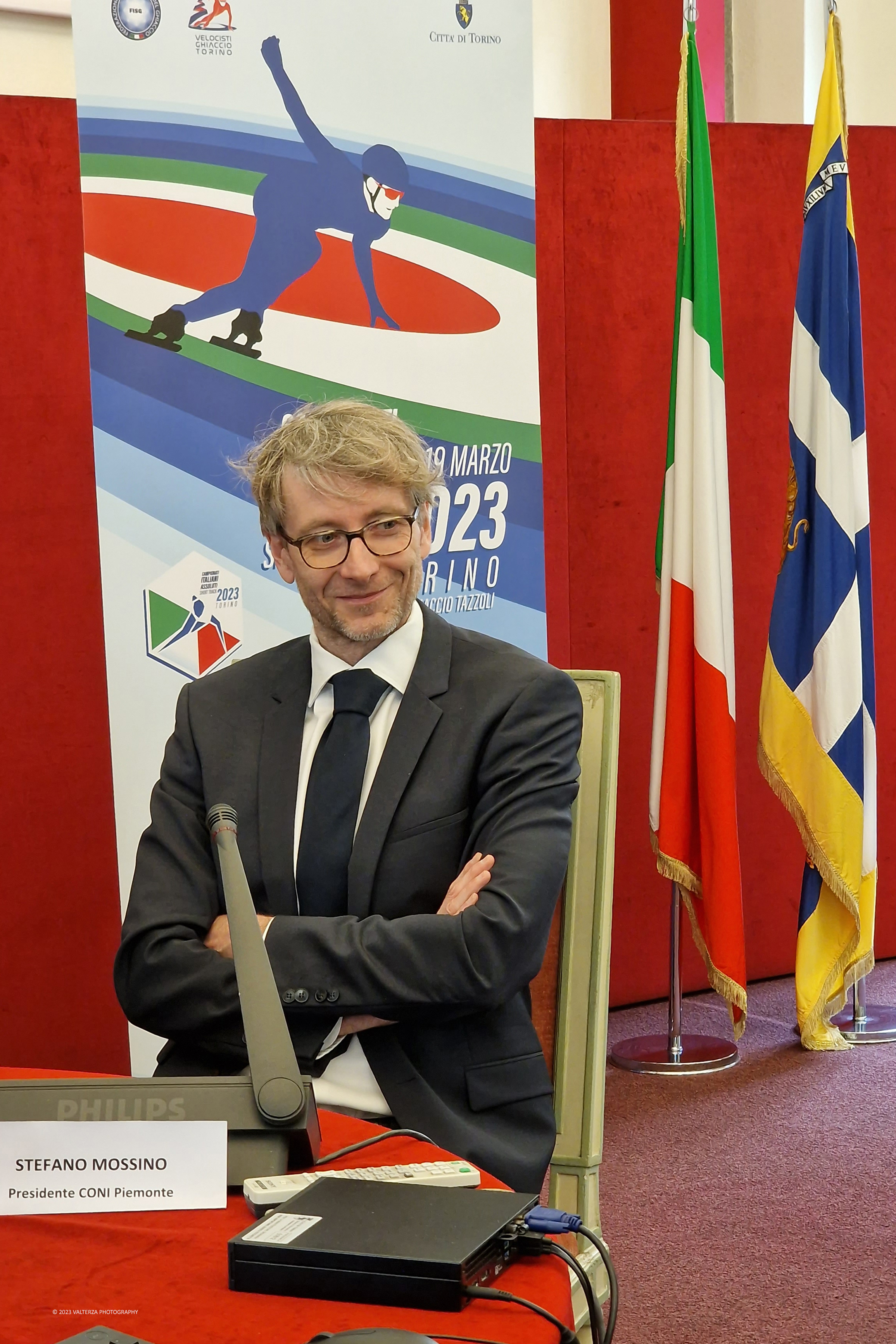 20230314_152419.jpg - 14/03/2023.Torino. Short Track, presentati a Torino i Campionati Italiani Assoluti 2023.La rassegna tricolore assegnerÃ  i titoli senior sia al maschile che al femminile. Nella foto Stefano Mossino (presidente CONI Piemonte)