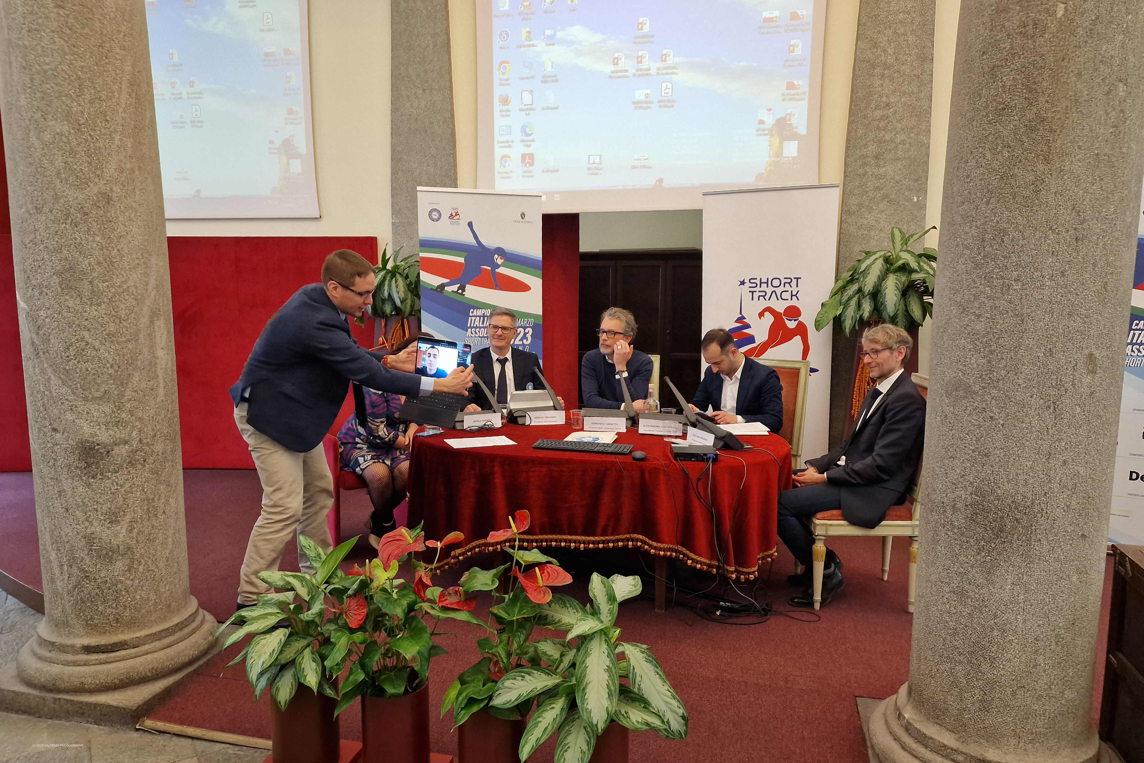 20230314_153510.jpg - 14/03/2023.Torino. Short Track, presentati a Torino i Campionati Italiani Assoluti 2023.La rassegna tricolore assegnerÃ  i titoli senior sia al maschile che al femminile. Nella foto un momento della conferenza stampa