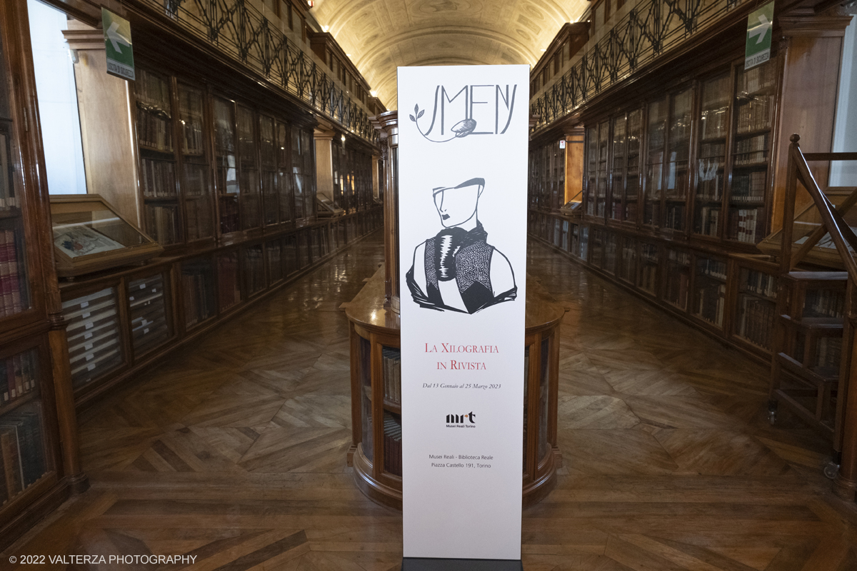 _DSF3492.jpg - 12/01/2023. Torino. L'esposizione  alla biblioteca reale dal 13 gennaio al 25 Marzo 2023 ripercorre la lunga storia dell'arte xilografica e tipografica. Nella foto l'area di ingresso alla mostra