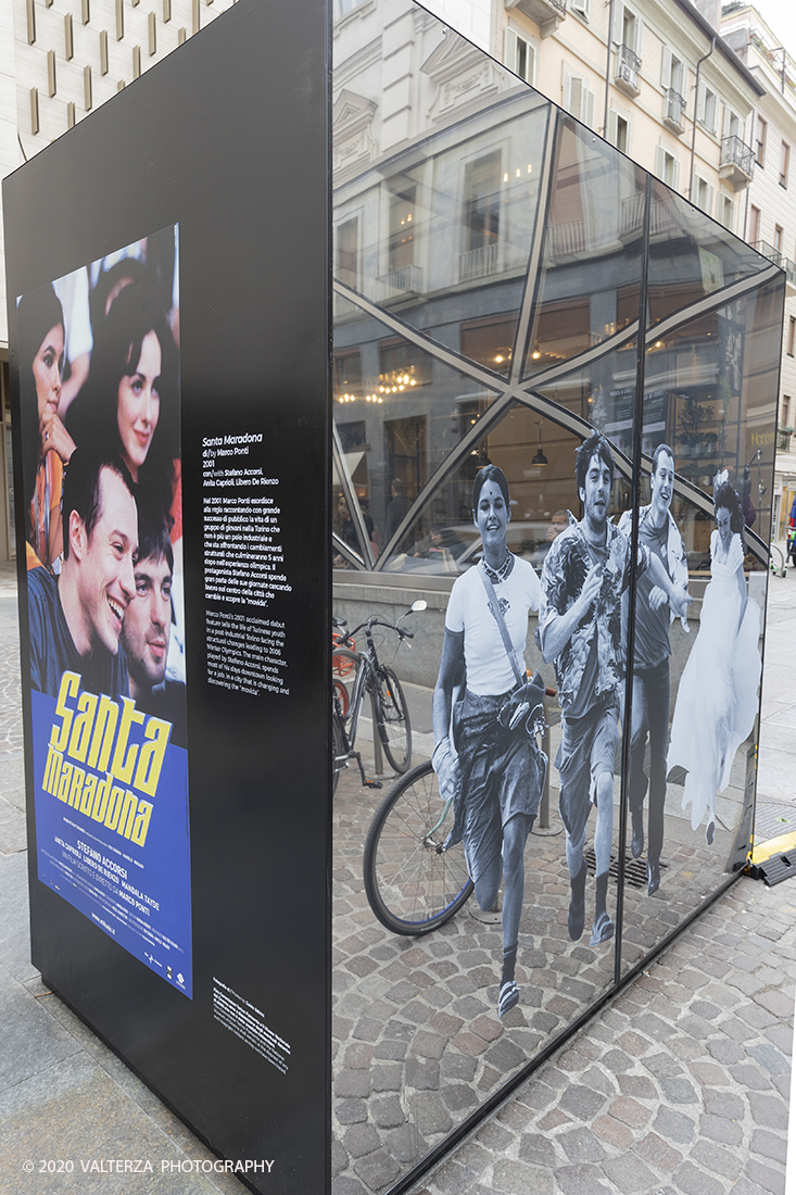 _G3I3066.jpg - 27/02/2020. Torino. Nei punti della cittÃ  dove sono stati realizzati film importanti, sono allestiti supporti di forte impatto visivo e iconografico ( totem) per unâ€™accoglienza immersiva e suggestiva in una Torino â€˜cinema friendlyâ€™. In questo modo 20 luoghi â€˜cinematograficamenteâ€™ significativi come piazze e palazzi del centro cittadino sono le tappe di un percorso che permette di rivivere la storia del cinema torinese attraverso i 20 film piÃ¹ significativi. Nella foto il totem di Santa Maradona. Marco Ponti nel 2001. Via Lagrange/Via Teofilo Rossi.