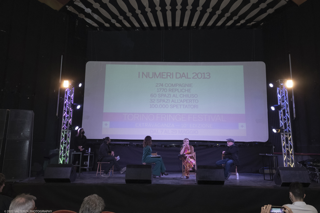 _DSF6281.jpg - 14/04/2022. Torino. DAL 7 AL 29 MAGGIO 2022 TORNA IL TORINO FRINGE FESTIVAL E LA CITTÃ€ SI TRASFORMA IN UN PALCOSCENICO DIFFUSOIn programma oltre 200 repliche di spettacoli teatrali, 30 eventi speciali, talk, mostre dâ€™arte, live performance, parate, concerti, party e molto altro. Nella foto un momento della conferenza stampa