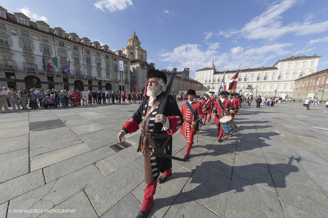 _G3I4268.jpg - 7/09/2019. Torino. Cerimonie di celebrazione dell'evento  con il gruppo storico Pietro Micca. Nella foto Parata storica in Piazza Castello.