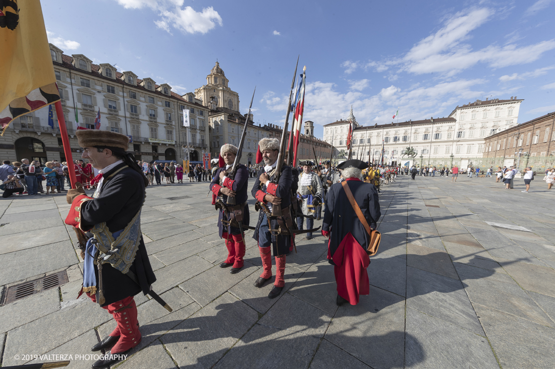 _G3I4288.jpg - 7/09/2019. Torino. Cerimonie di celebrazione dell'evento  con il gruppo storico Pietro Micca. Nella foto Parata storica in Piazza Castello.