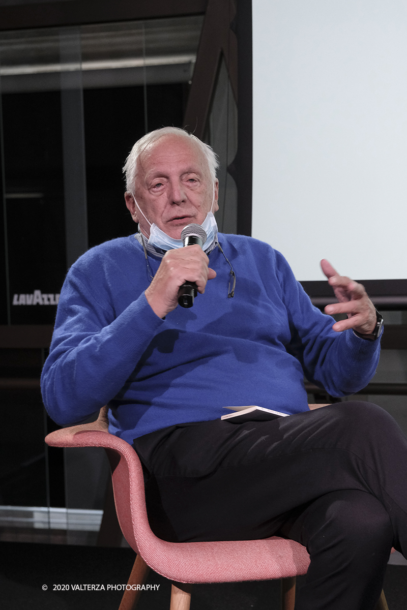 _DSF8249.jpg - 17/10/2020. Torino. Nuvola Lavazza. 20 anni in nome della BiodiversitÃ . Nella foto l'intervista conclusiva di Carla Coccolo a Piro Sardo, Presidente Slow Food per la BiodiversitÃ  Onlus