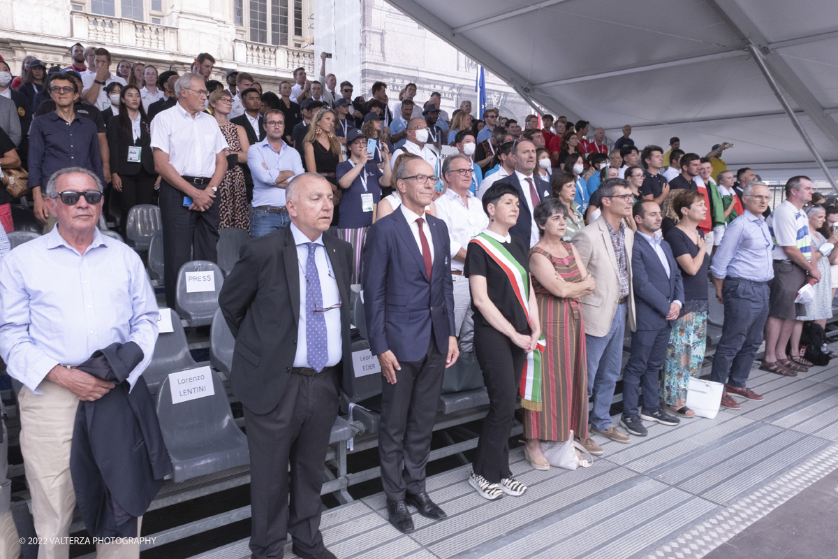 _DSF0861.jpg - 18/07/2022. Torino. Tornano i Mondiali universitari di golf: lâ€™evento 2022, giunto alla 18esima edizione, si terrÃ  dal 20 al 23 luglio al Royal Park I Roveri. In gara 19 Federazioni e 138 tra atleti e officials. Nella foto la tribuna dei rappresentanti delle istituzioni e degli invitati alla cerimonia di apertura