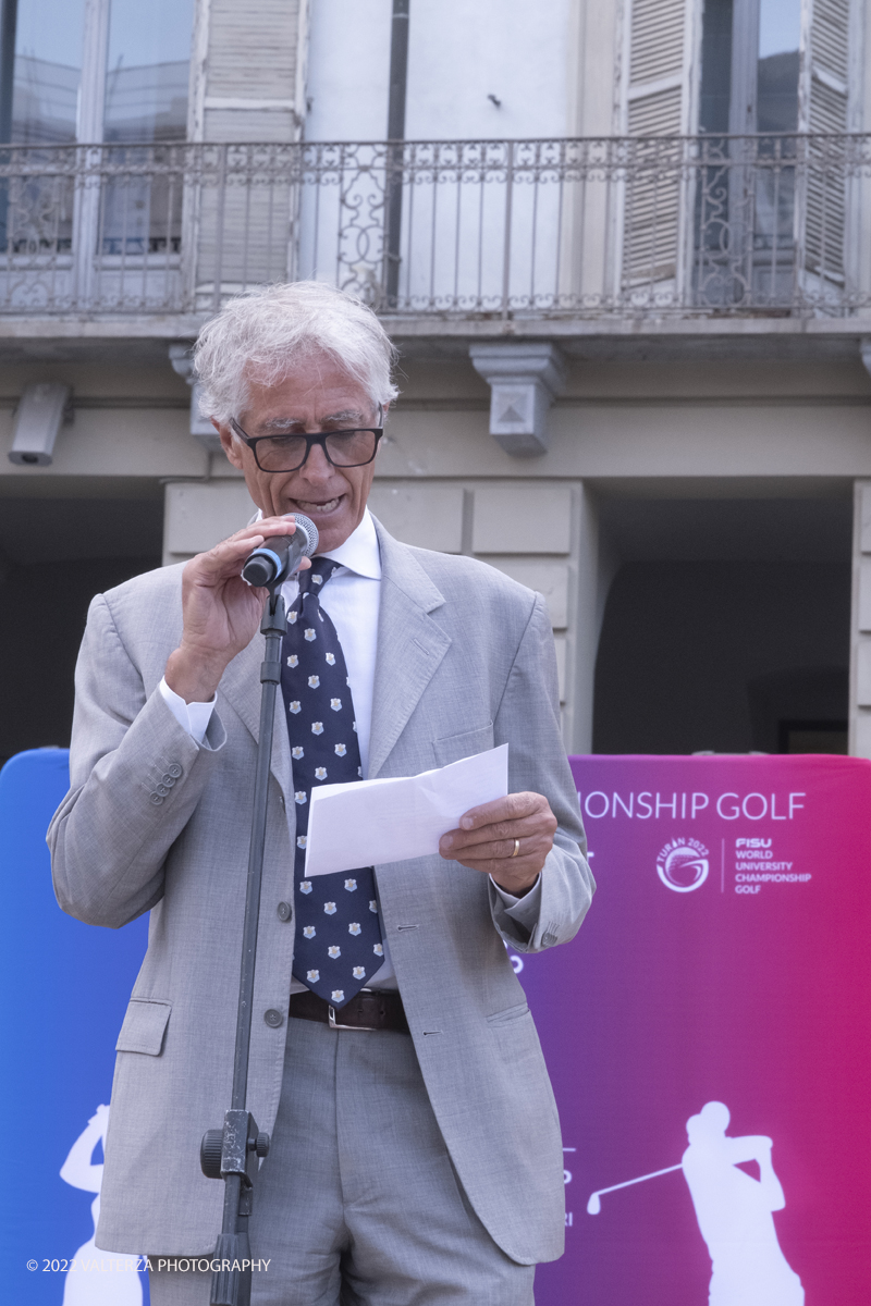 _DSF0875.jpg - 18/07/2022. Torino. Tornano i Mondiali universitari di golf: lâ€™evento 2022, giunto alla 18esima edizione, si terrÃ  dal 20 al 23 luglio al Royal Park I Roveri. In gara 19 Federazioni e 138 tra atleti e officials. Nella foto l'intervento di Riccardo D'Elicio, presidente del Centro Universitario Sportivo torinese,