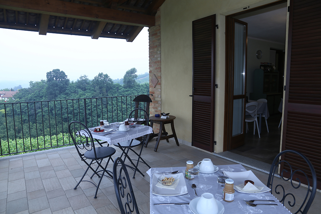 CàColomba_66.jpg - Terrazzo Una nutriente colazione ricca di prodotti tipici può essere consumata sul bellissimo terrazzo che offre una splendida ed invidiabile vista sulle colline Alfieri. 