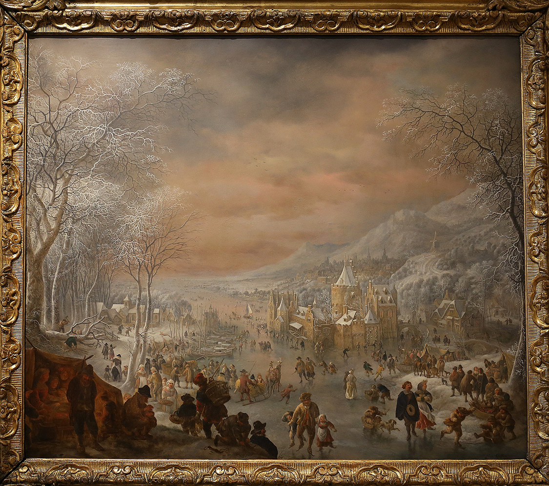 GalleriaSabauda_056.JPG - Jan Griffier I  Amsterdam, 1652 o 1658- Londra, 1718  Paesaggio invernale con pattinatori, chiesa e villaggio lungo la riva di un fiume (già L’Inverno)