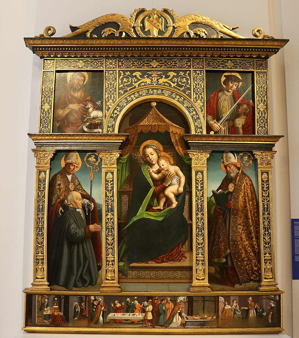 GalleriaSabauda_111.JPG - Fermo Stella  Caravaggio, Bergamo, notizie dal 1510 al 1562  Madonna in trono con il Bambino e i santi Eusebio e Germano con il donatore;  I santi Giovanni Battista e Martino; Storie di due santi vescovi 