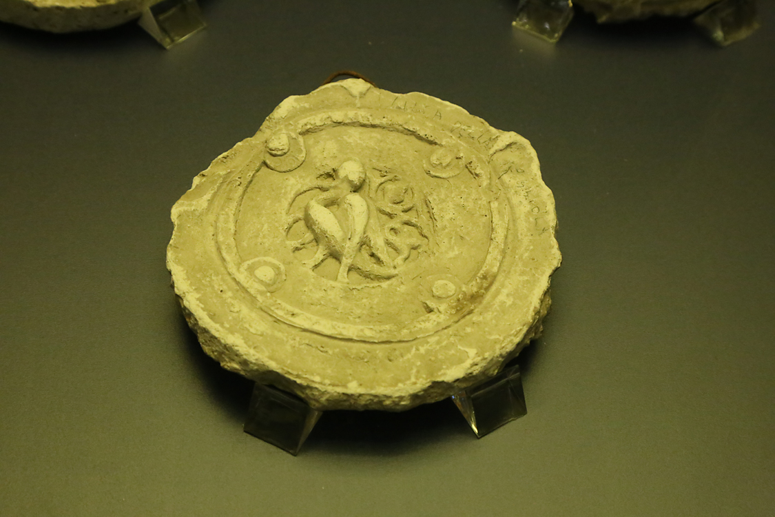 LoScrignoDelCardinale_60.jpg - La bacheca contiene 11 calchi in gesso che riproducono alcuni medaglioni medievali di Limoges --  già decoranti un cofano di Guala Bicchieri — approdati nel XVI secolo a Biella e reimpiegati per impreziosire il coro rinascimentale della chiesa. Vennero realizzati a scopo didattico intorno alla fine dell’Ottocento nei laboratori delle Scuole Professionali di Biella, dal 1873 ospitate nei locali del convento di San Sebastiano. Si tratta di calchi positivi, prodotti senza staccare gli originali dai dossali del coro. Il calco con figura di arpia (prima fila a sinistra, terzo in basso) è il calco del medaglione OA 9475 del Louvre (esposto nella sezione 2, vetrina sud). Nella seconda metà del XIX secolo, nel generale clima di riscoperta del Medioevo, le Scuole di arti e mestieri incentivavano lo studio delle tecniche artistiche medievali, come lo smalto champlevé.